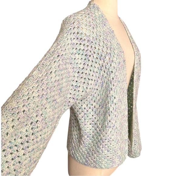 Handmade Vintage Crochet Open Cardigan Blanket Sweater Bohemian Cropped Chunky - Picture 5 of 16